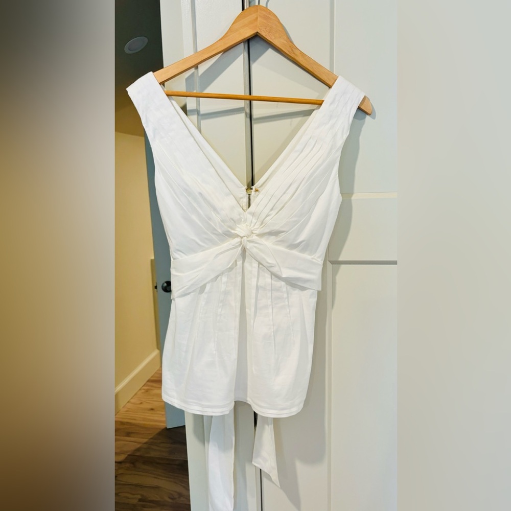 BCBGMAXAZRIA White WOMEN'S Twist Front TANK TOP V Neck Summer SLEEVELESS Size S
